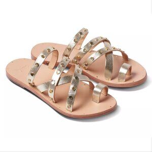 Beek Lory Slide Flat SANDALS Size 5 Platinum Beach Leather Studs NEW $295
